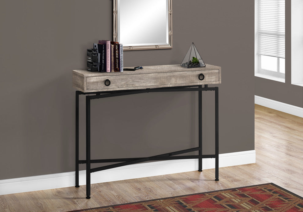 Accent Table, Narrow, Sofa, Storage Drawer, Metal, Laminate, Beige, Black