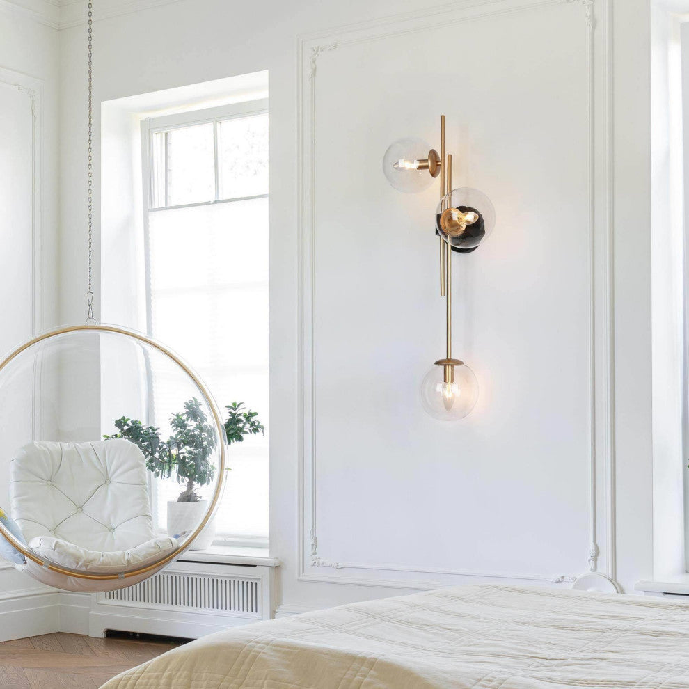 LNC 3-Light Up/Down Modern Gold Globe Wall Sconces, Black