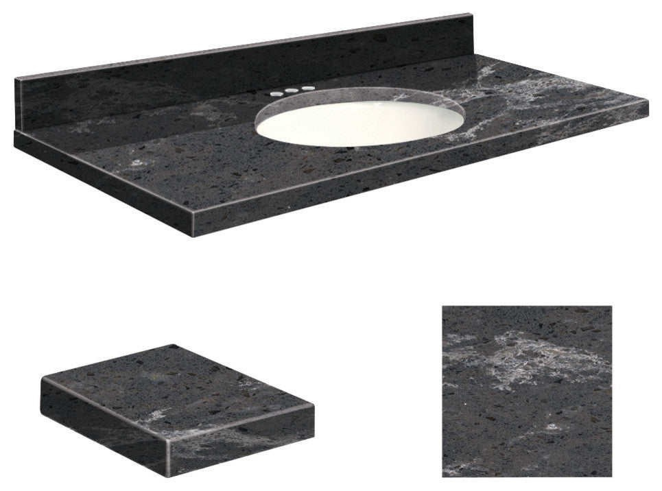 Quartz 49"x19" Vanity Top, Single Faucet Hole, White Bowl, Milky Way, 4" Centers