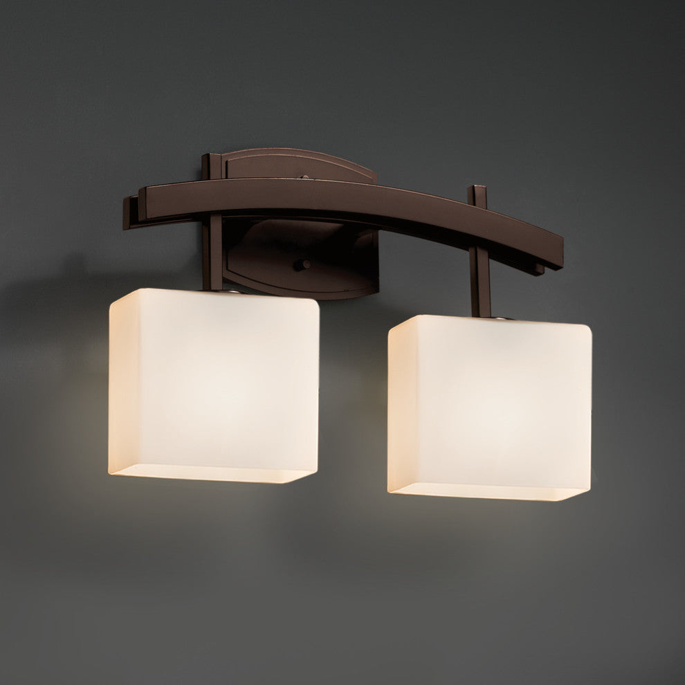 Fusion Archway 2-Light Bath Bar, Rectangle, Dark Bronze, Opal Shade