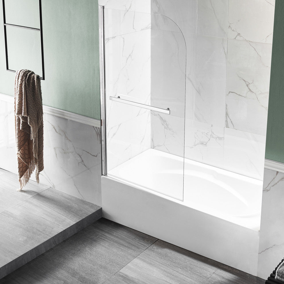 ANZZI Myth 28" x 56" Frameless Hinged Tub Door, Polished Chrome
