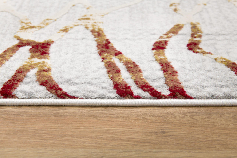 7"x10" Gold and Ivory Abstract Branches Area Rug