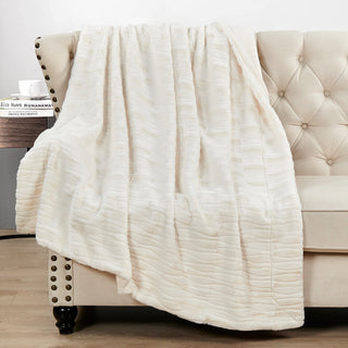 Leaf Pattern Faux Fur Throw, White, 50''x60''