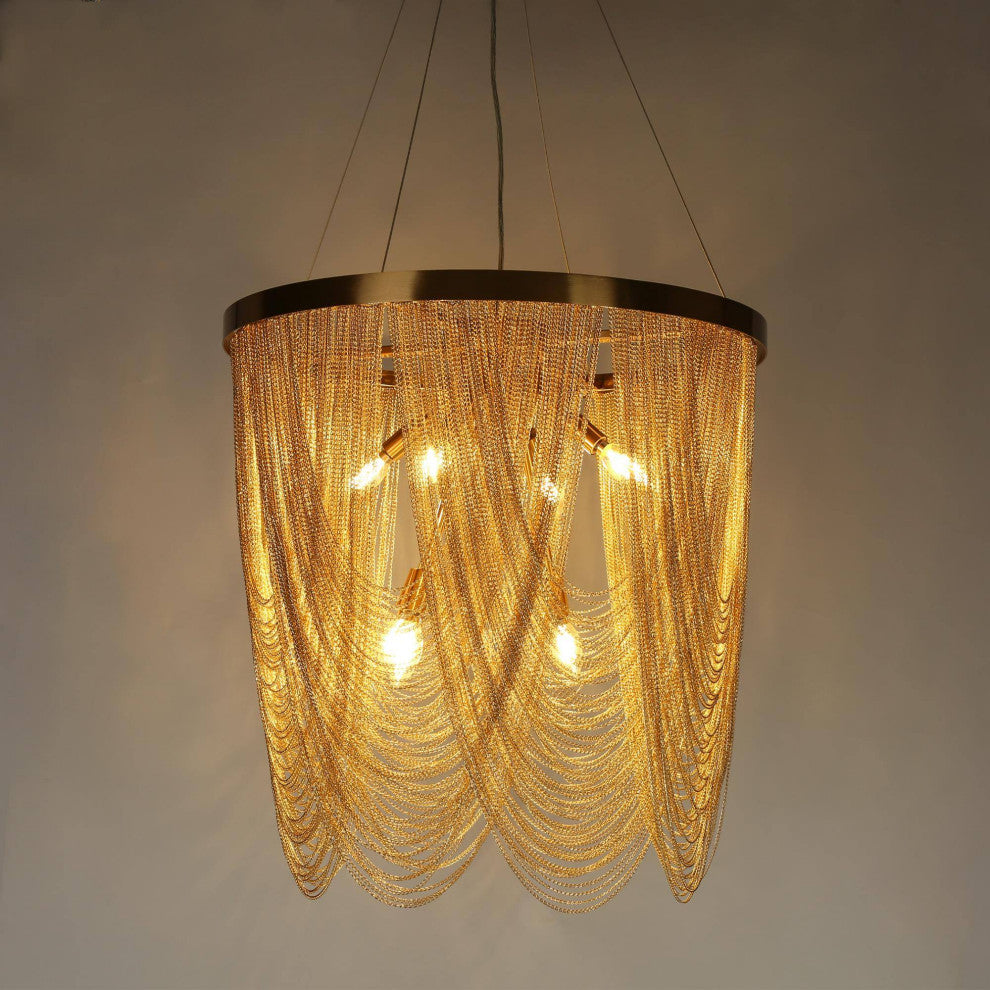 LNC Tracienuri 7-Light Gold Modern Spiral Tiered Chandelier, Rain Chains, Loose Chains