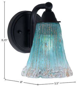 Paramount 1-Light Wall Sconce, Matte Black, 5.5" Fluted Teal Crystal Glass