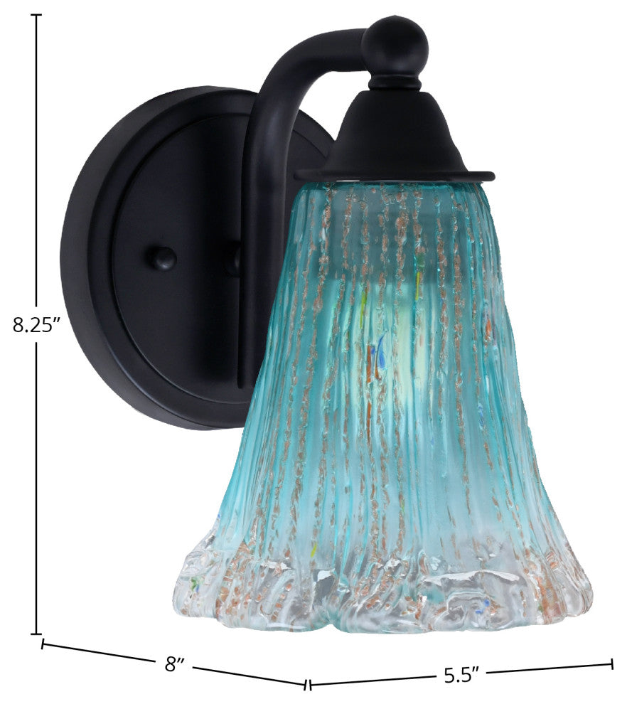 Paramount 1-Light Wall Sconce, Matte Black, 5.5" Fluted Teal Crystal Glass