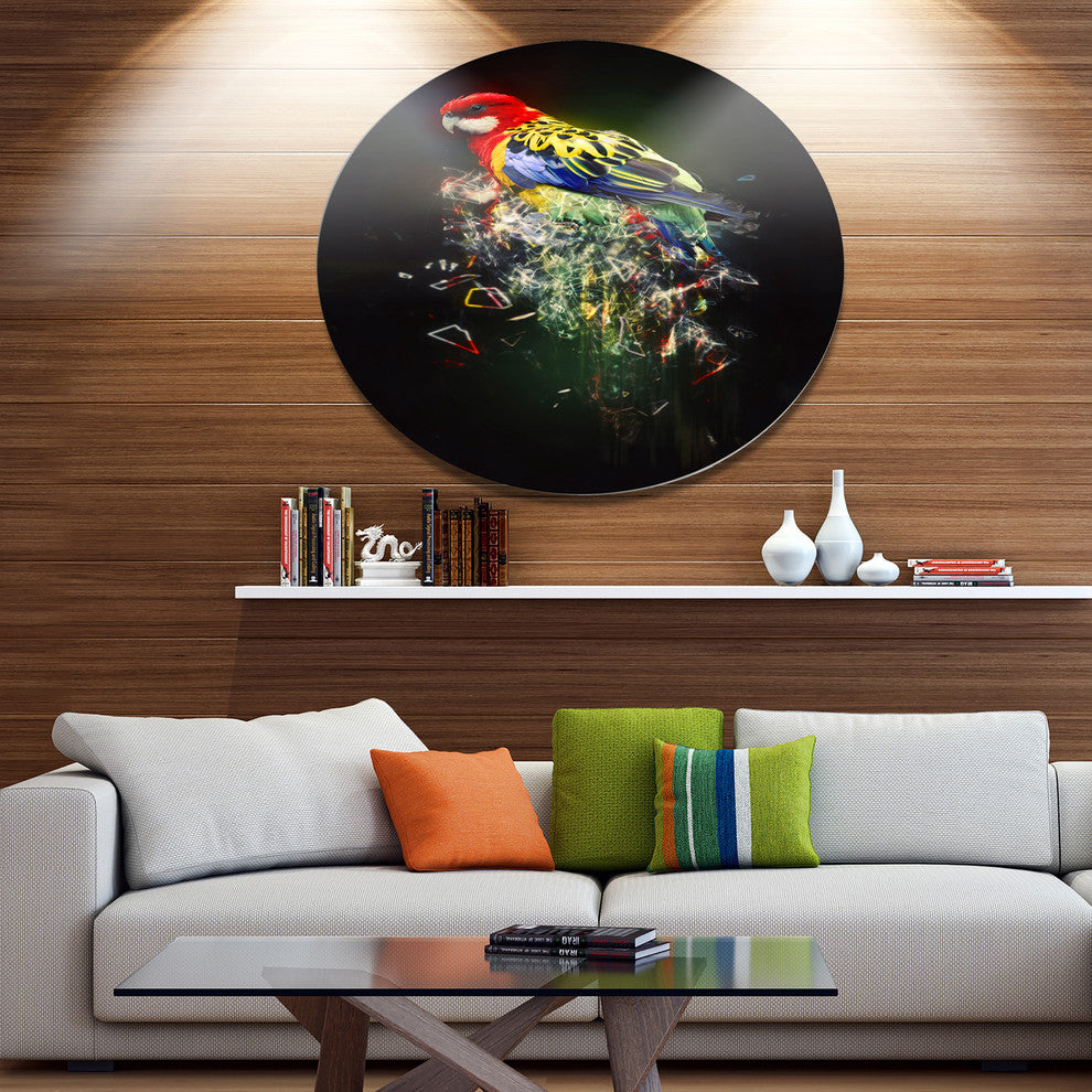 Fantasy Parrot On Branch, Animal Disc Metal Wall Art, 11"