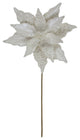 22" Pearl White Glittered Poinsettia Christmas Pick With Pearl Accents
