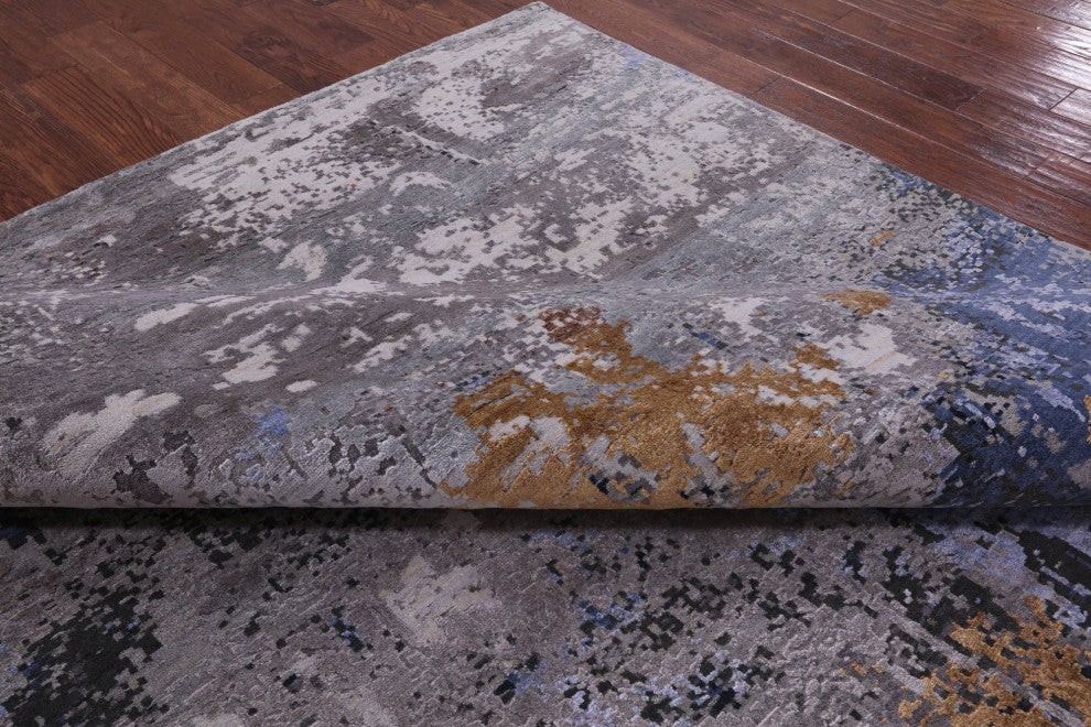Abstract Wool and Silk Hand-Knotted Rug 8' 10" X 12' 1" Q7079