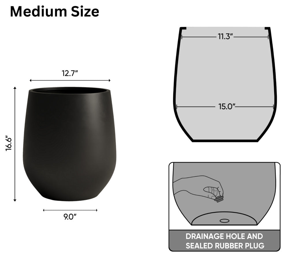 DTY Signature Mount Wilson 1-piece Fiberstone Tapered Planter, Black, Medium