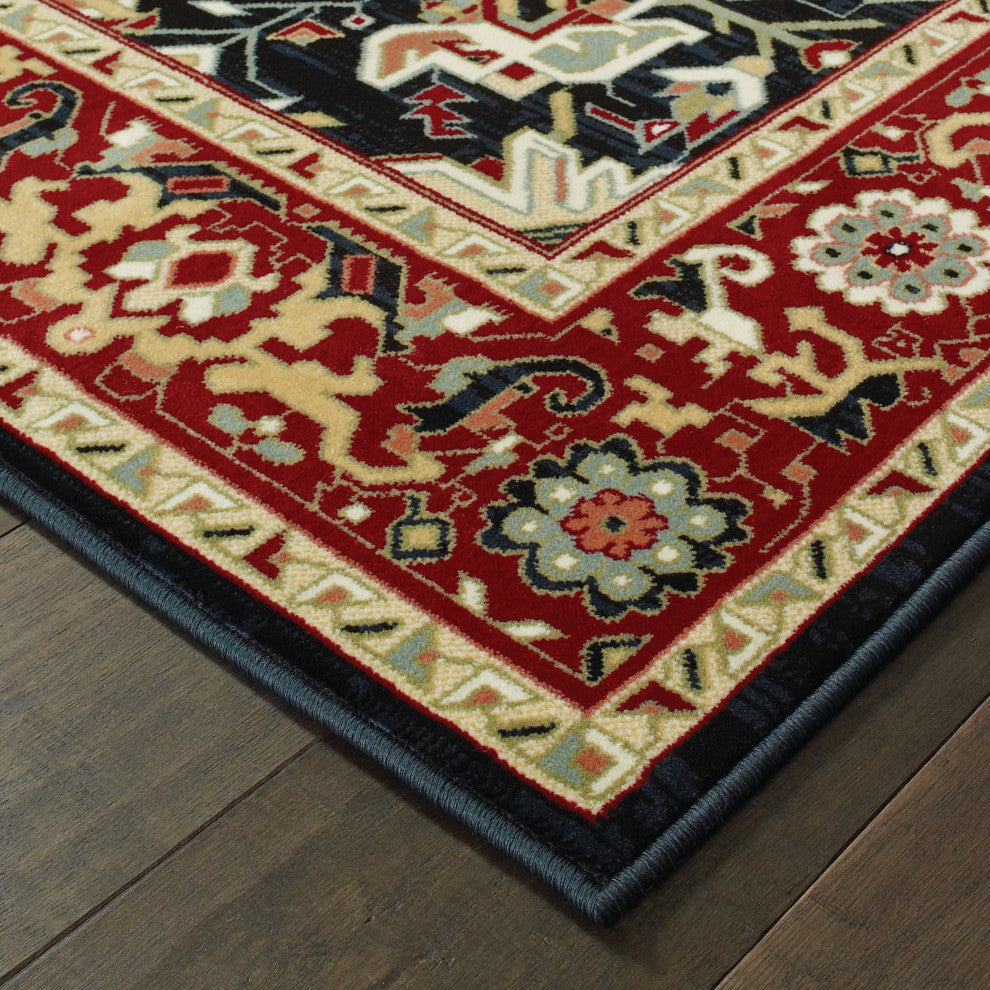 Karaman Traditional Medallion Red/ Ivory Area Rug, 6'7"x9'6"