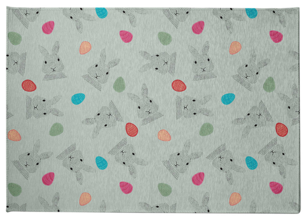 Bunnies and Eggs Easter Chenille Rug, Breezeway Green, 8'x10'