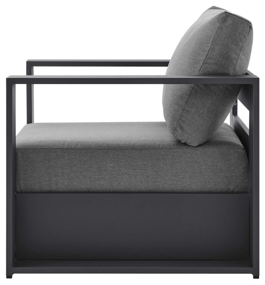 Lounge Sectional Sofa Chair Table Set, Gray, Aluminum, Modern, Outdoor