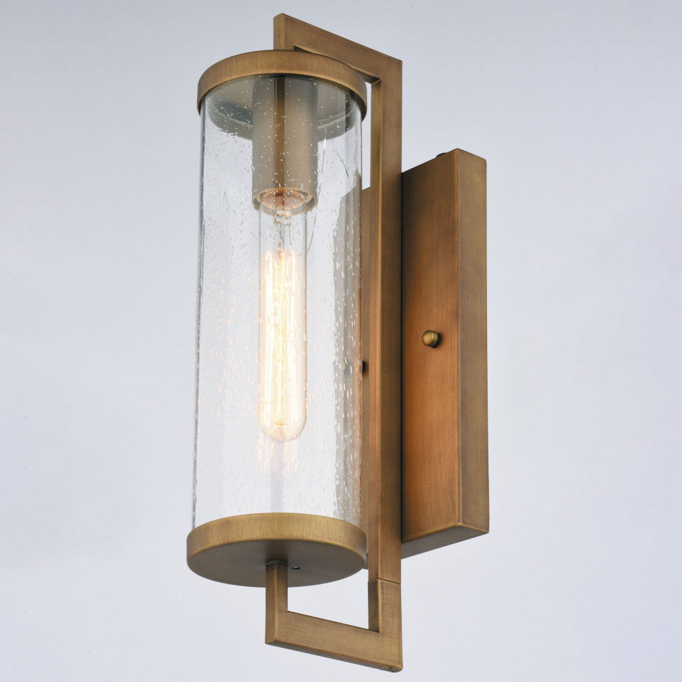 Morgan Park 1-Light Warm Brass Dusk to Dawn Modern Outdoor Wall Sconce Fixture, Warm Brass, 4.25"wx16"hx7"d