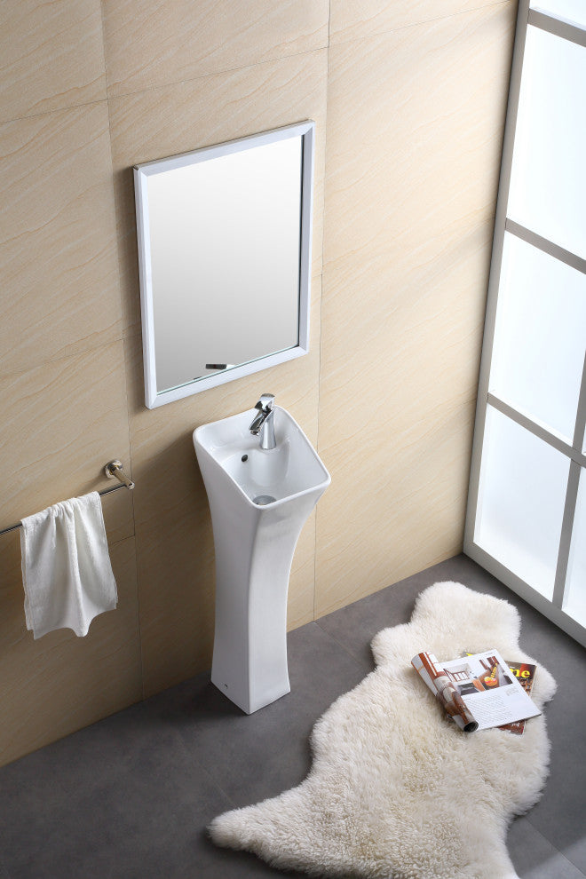 Vitreous China 12" Pedestal Bathroom Sink With Overflow, White