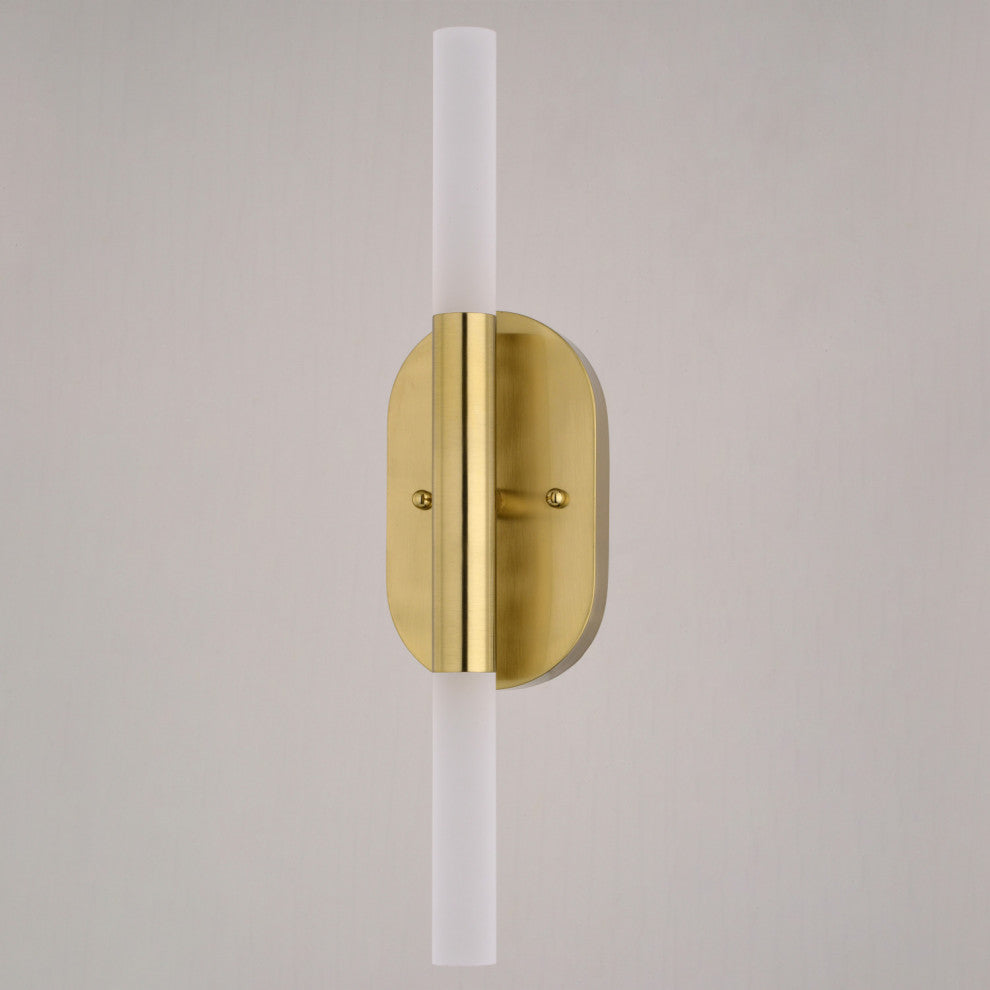 Fulton 2 Light Integrated LED Bathroom Vanity Fixture White Shade, Satin Brass