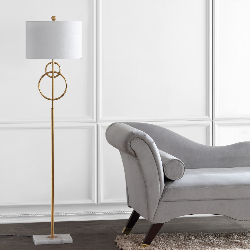 Haines 60" Modern Circle Marble and Metal LED Floor Lamp, Gold