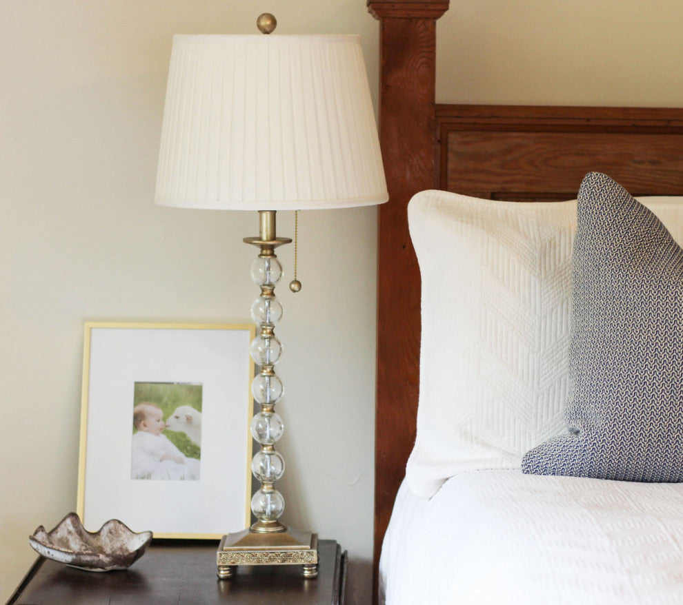 14" White Linen Lampshade with Side Pleats