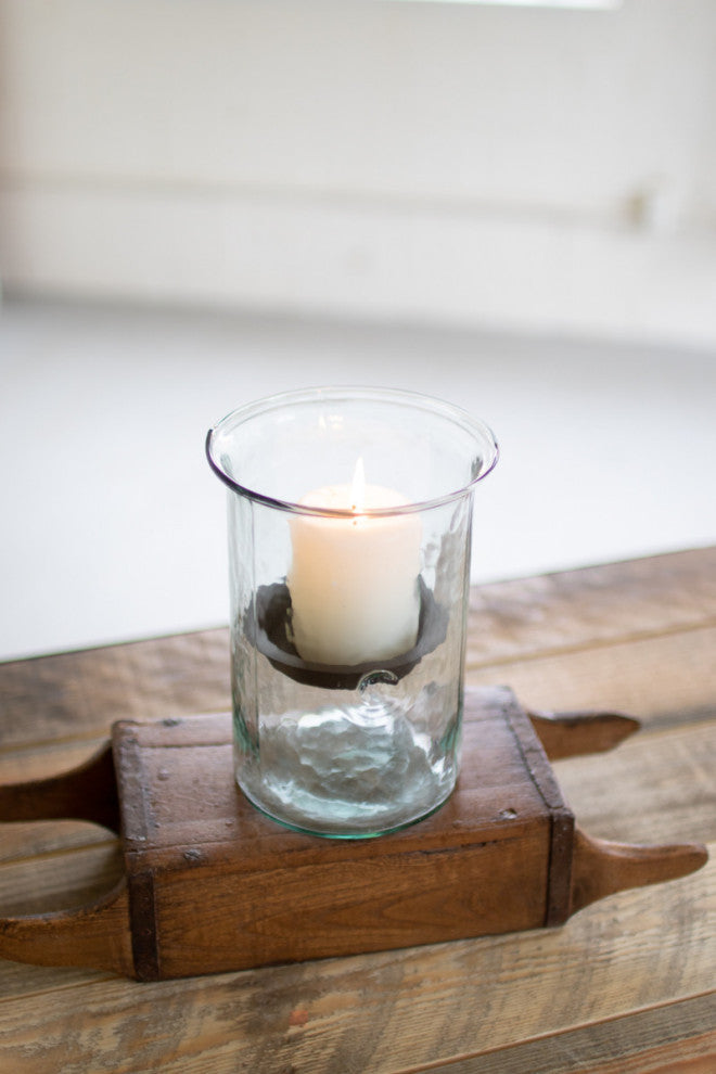 Classic Small 8" Tall Glass Hurricane Rustic Pillar Candle Holder Textured