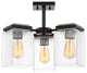 Crossroads 3-Light Semi-Flush Fixture, Matte Black With Clear Glass