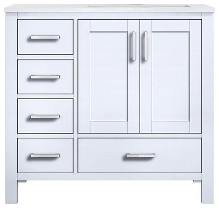 Jacques Modern White 36" Single Vanity, Carrara Marble Top - Right Version