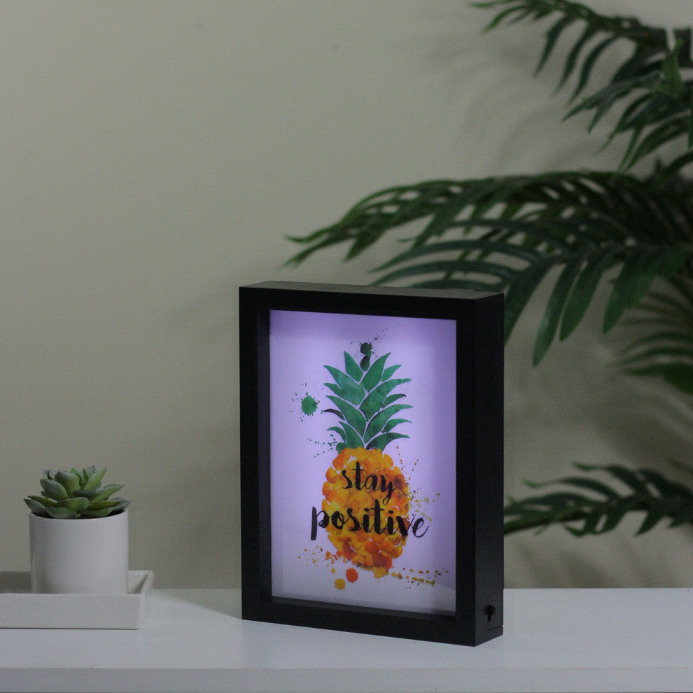 9" LED Lighted 'Stay Positive' Pineapple Framed Light Box