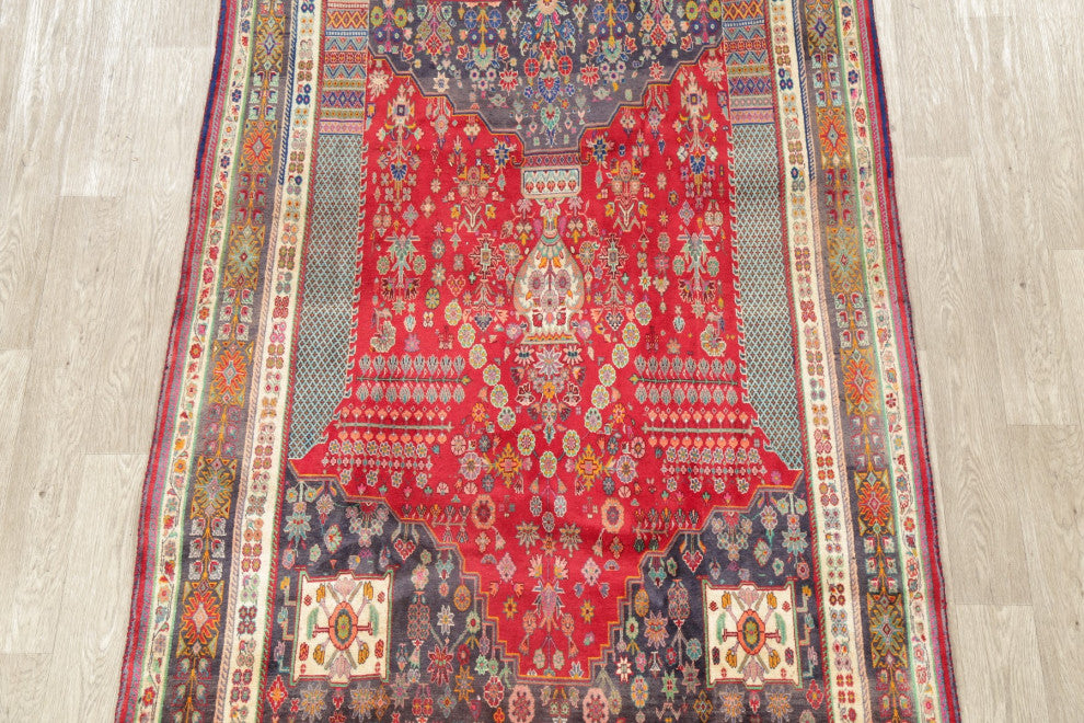 Consigned, Hand-Knotted Vintage Traditional Oriental Persian Area Rug, Red, 5x8
