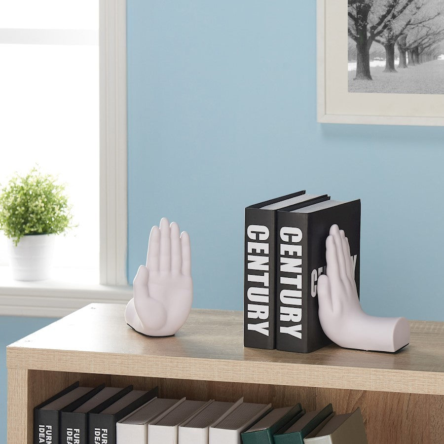 Danya B 2-Piece "Hands" Bookend Set, White