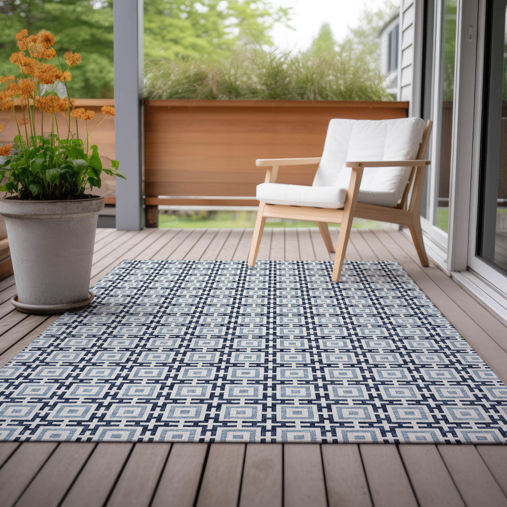 Indoor/Outdoor Marlo MO1 Navy Machine Washable 3' x 5' Rug