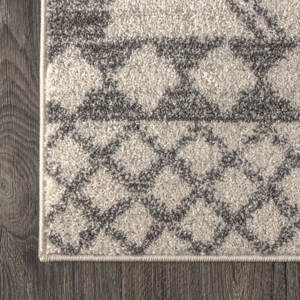 Amir Moroccan Beni Souk Rug, Cream/Gray, 2 X 8