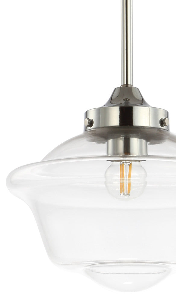 Kurtz Adjustable Drop Metal/Glass LED Pendant, Chrome, 9.5"w