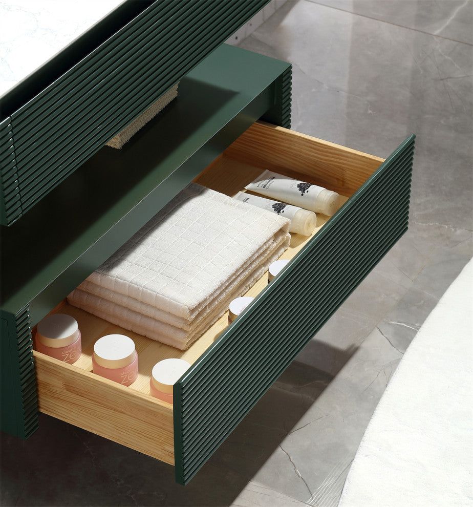 36" Solid Wood Wall-Mounted Bath Vanity Set, Green