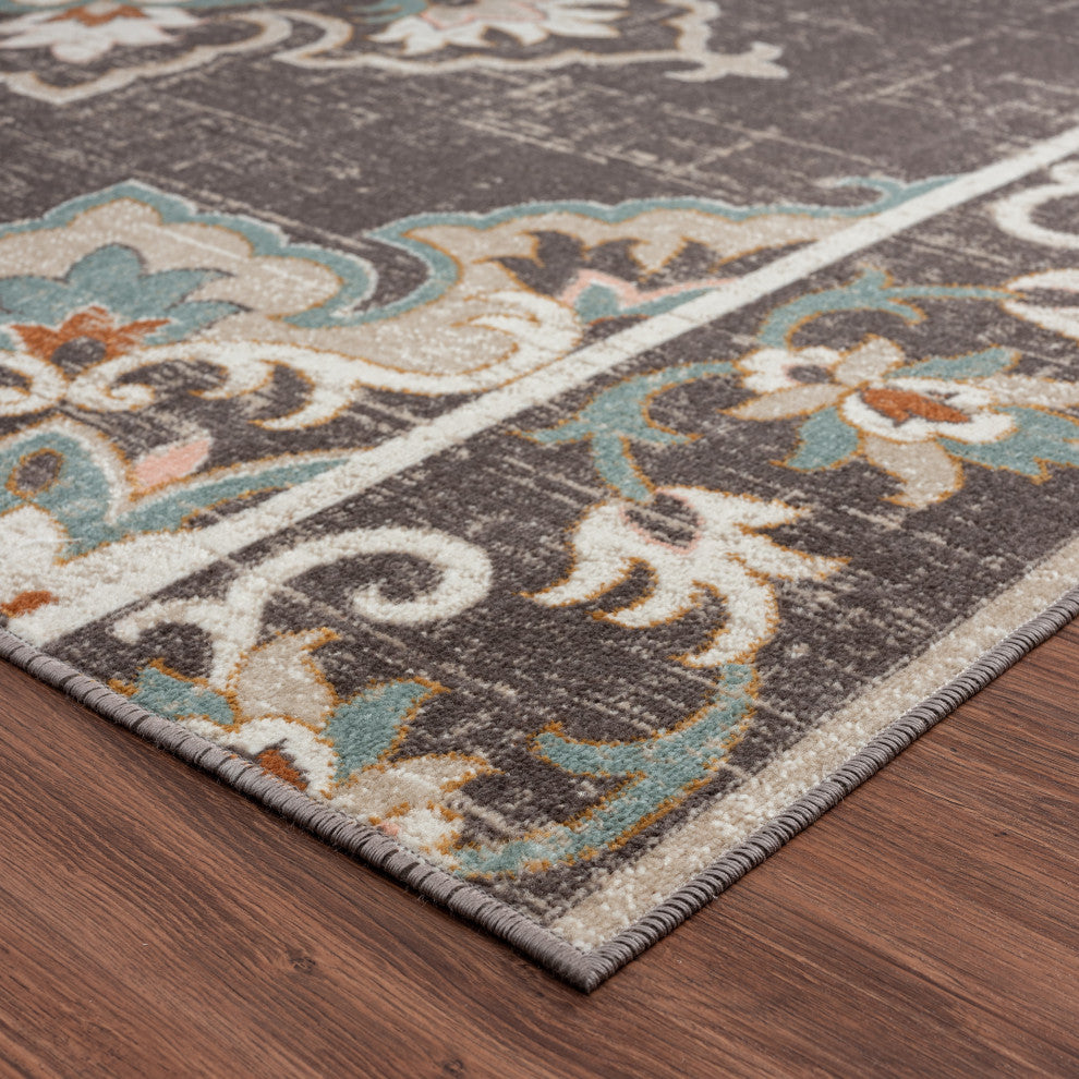 Rustic Transitional Medallion Woven Indoor Outdoor Rug, 5'3"x7'10"
