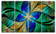 Blue Green Fractal Flower Petals, Abstract Canvas Art Print, 48"x28", 4 Panels