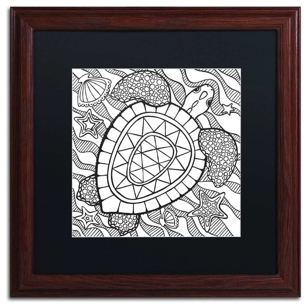 Hello Angel ''Turtle Beach'' Art, Wood Frame, Black Mat, 16x16