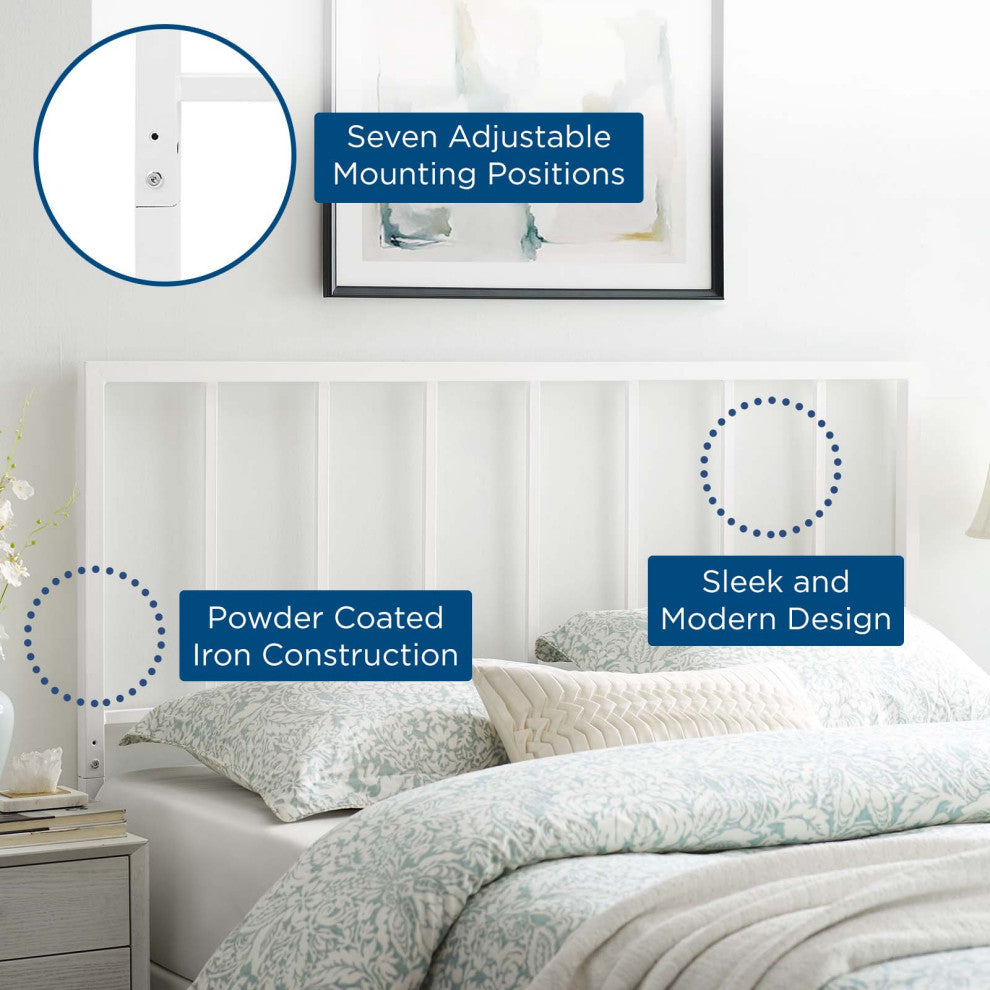 Headboard, King Size, Metal Steel, White, Modern Contemporary, Bedroom Master