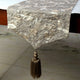 Table Runner Silver Silk 14"x48", Paisley, Beaded Foil Tassels, Paisley Luxury