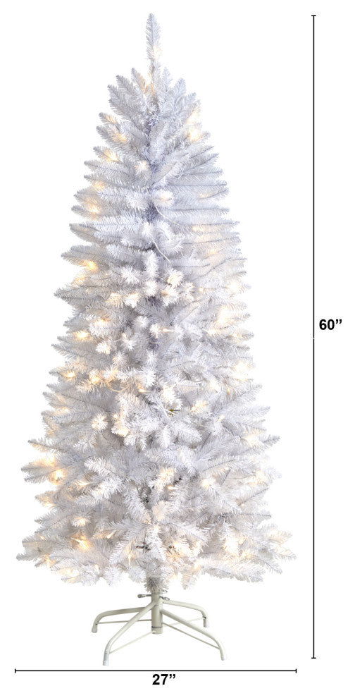 T3359 5 Slim White Artificial Christmas Tree With 150 Warm White LED Lights