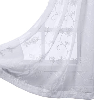 Brook 2PC Embroidered Grommet Sheer Panels, White, 108"x84"