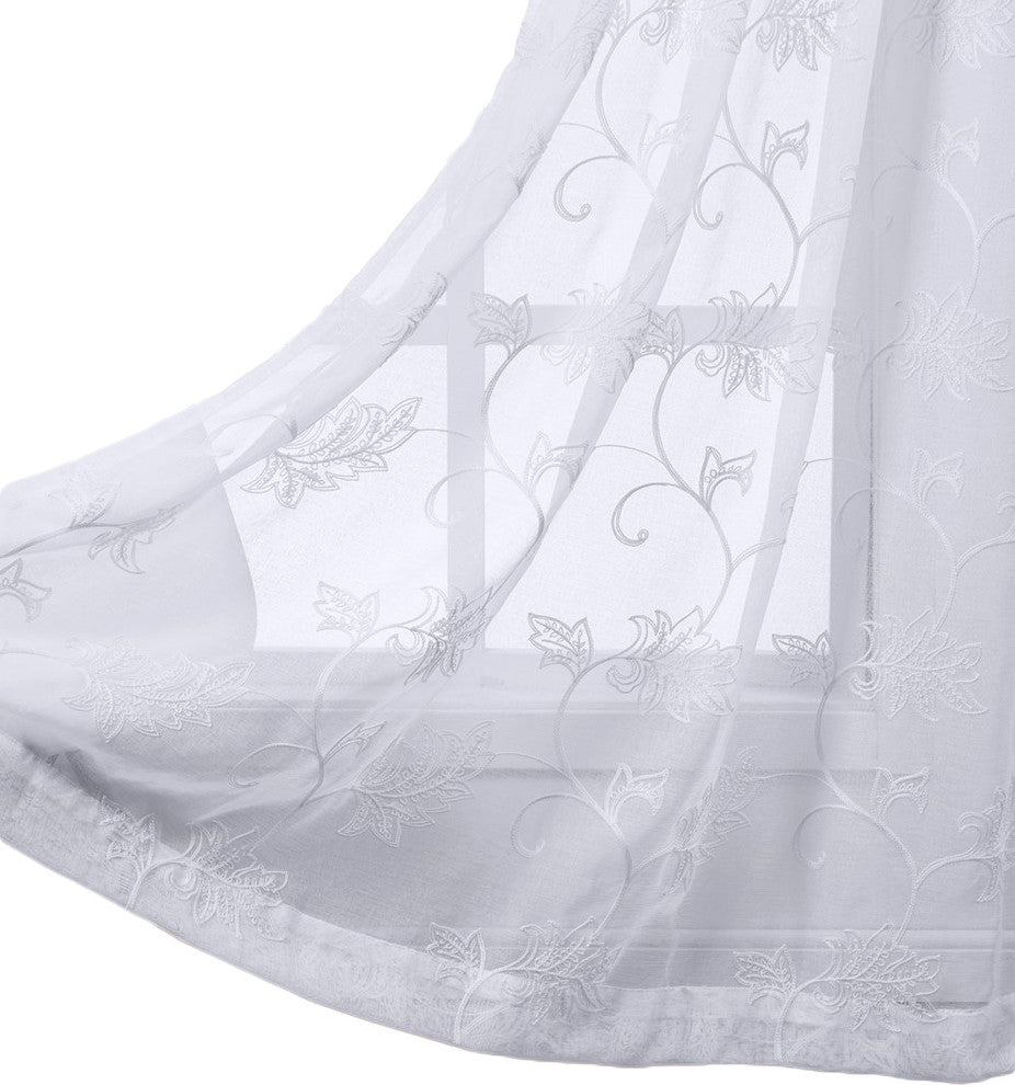 Brook 2PC Embroidered Grommet Sheer Panels, White, 108"x84"
