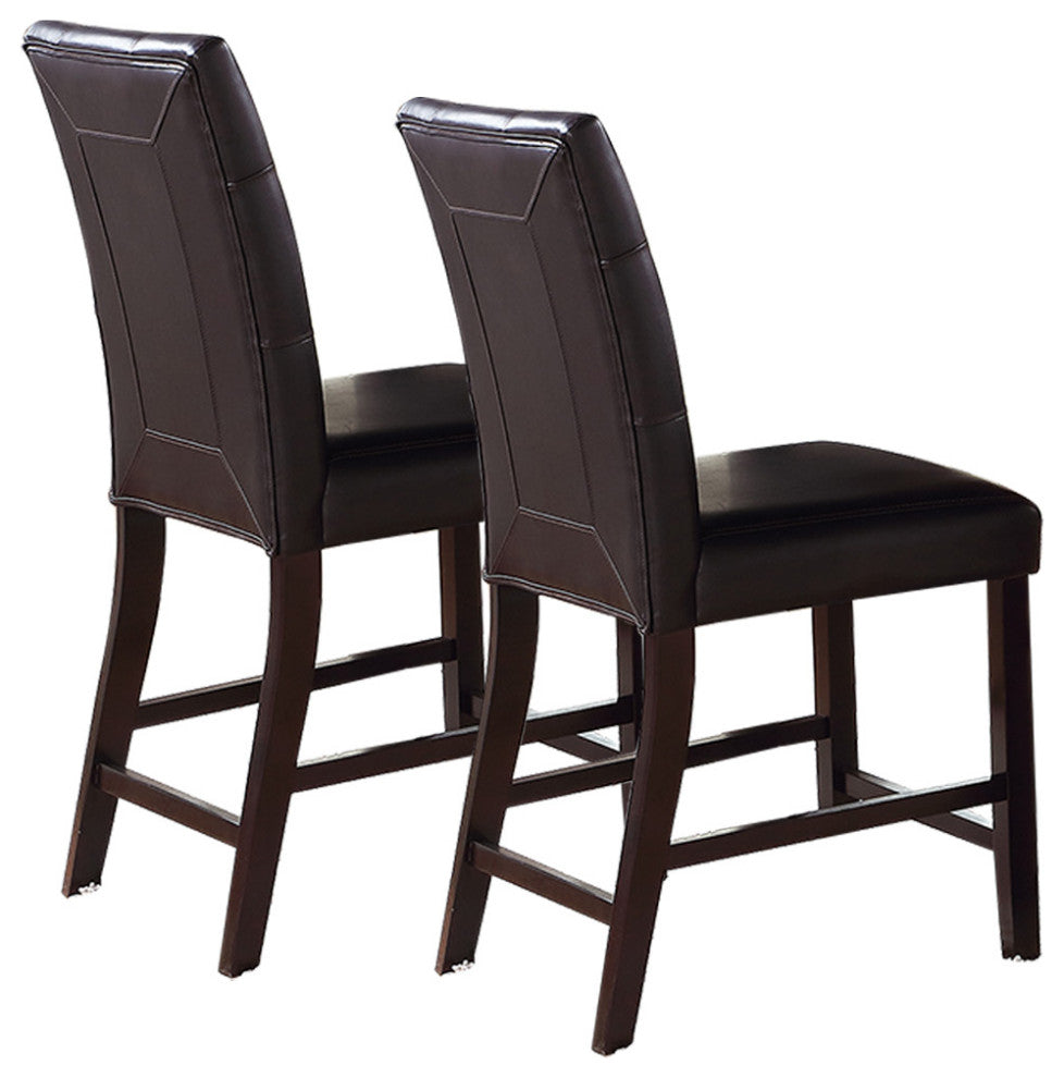 Upholstered Counter Height Chairs in Espresso Finish, Set of 2
