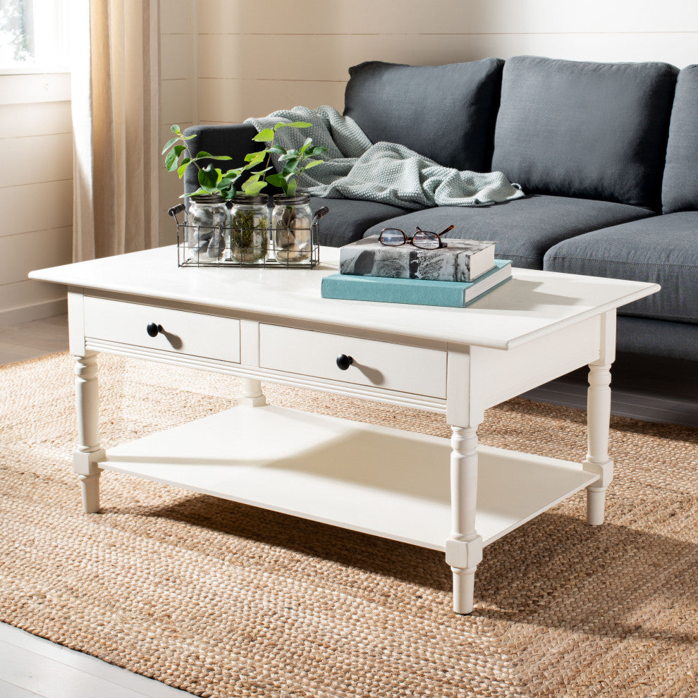 Safavieh Boris 2-Drawer Coffee Table, Distressed Cream