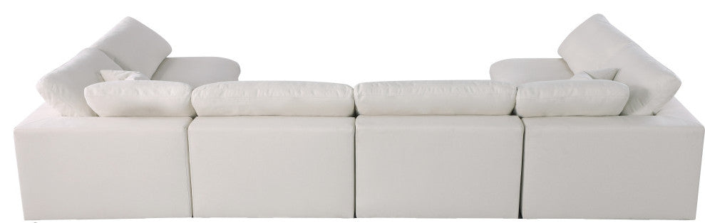 Plush Velvet / Down Standard Comfort 6-Piece U-Shaped Modular Sectional, Cream