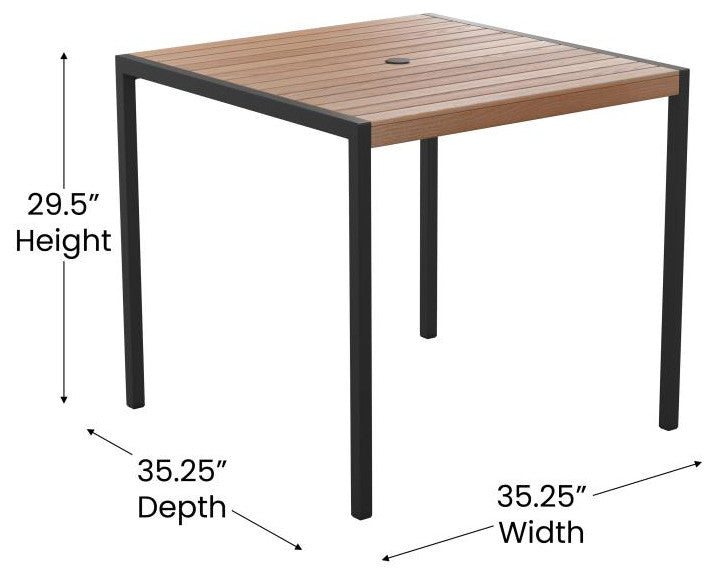 3 Piece Patio Table Set -35" Square Teak Table w/Umbrella Hole & Base, Red