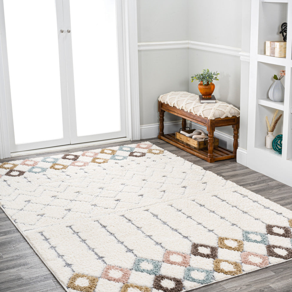 Pia Moroccan Trellis Plush Carved Multi/Cream 4'x6' Area Rug