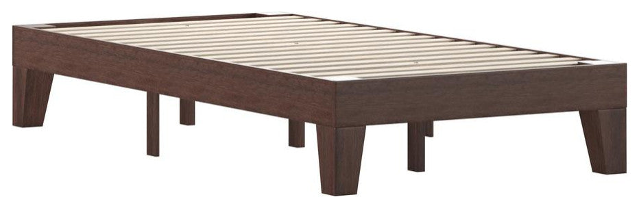 Evelyn Wood Platform Bed with Wooden Support Slats, No Box Spring Required, Walnut, Twin