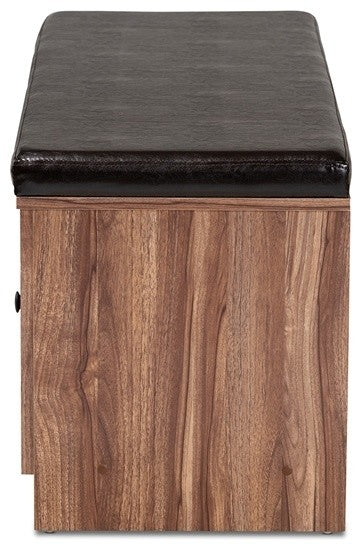 Modern Dark Brown Faux Leather 2- Door Wood Shoe Storage with Screen Inserts
