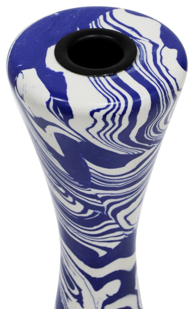 Serene Candlestick, Blue, White, Large