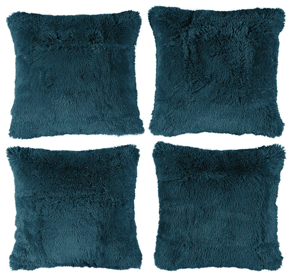 Shaggy Faux Fur Pillow Cover, Teal, Set of 4, 20"x20"