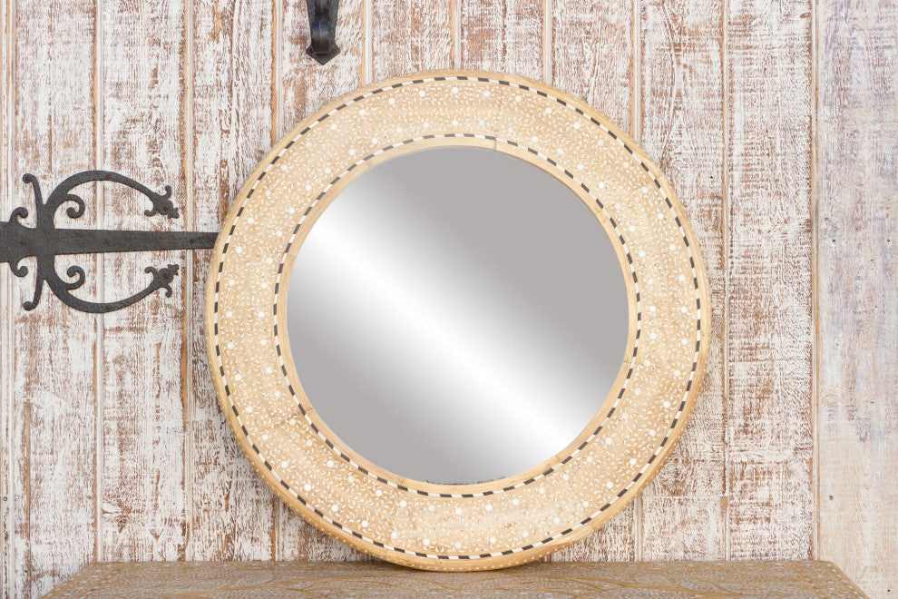 Bleached Farmhouse Zellige Round Inlay Mirror